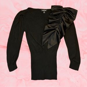 Bebe Black Fitted 3/4 Sleeve Knitted Blouse With Ruffle Detail